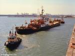 ID 1012 SONIA (1968/4659grt) is towed to a berth in Southampton after taking water into her engine room while off the Isle of Wight, en-route to Cyprus with 5000 tons of grain. The tug WYEGUARD assists. SONIA...